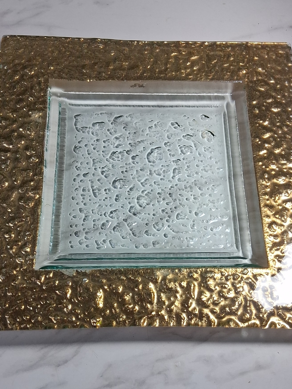 Glass Decorative Plate with Textured Center - Gold Accent